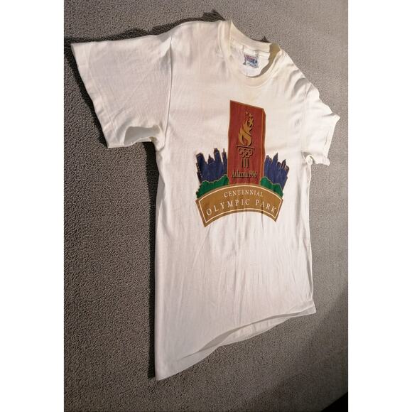 Hanes BEEFY-T Single Stich M Male Shirt White 1996 Atlanta Olympic Park - Picture 11 of 12
